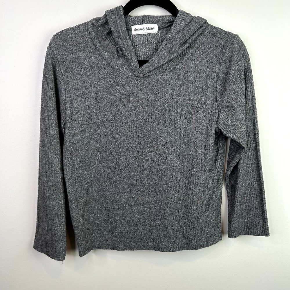 Gray ribbed‎ hooded cropped sweater size large